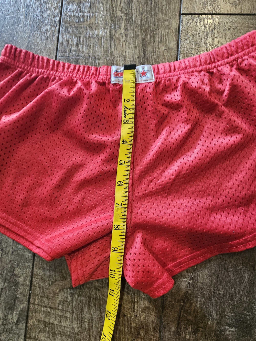 Women's Red Mesh Athletic Shorts with Bucky Badger Wisconsin Graphic - Picture 8 of 9